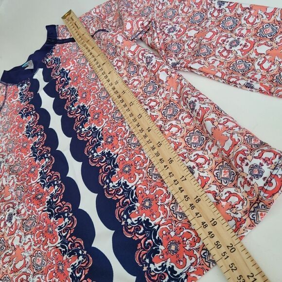 14 CABANA LIFE CORAL PINK NAVY BLUE LONG SLEEVE SWIM TOP RASHGUARD RASH GUARD XL - Picture 3 of 8